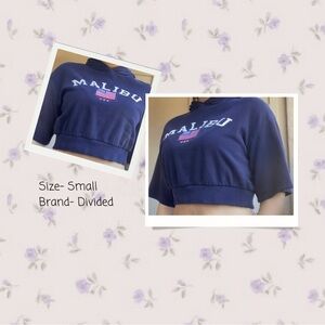 Blue short sleeve hoodie crop top